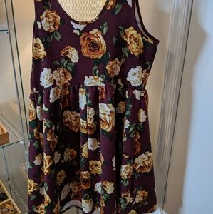 Forever 21 Plus 2X Burgundy Yellow Flowers Dress